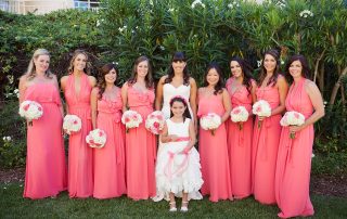Bride White Dress With Bridesmaids Pink Dresses
