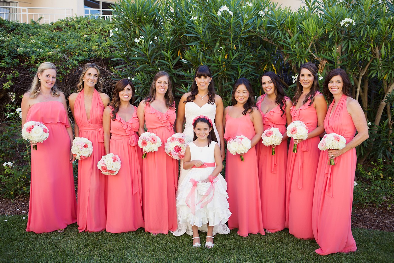 Bride White Dress With Bridesmaids Pink Dresses